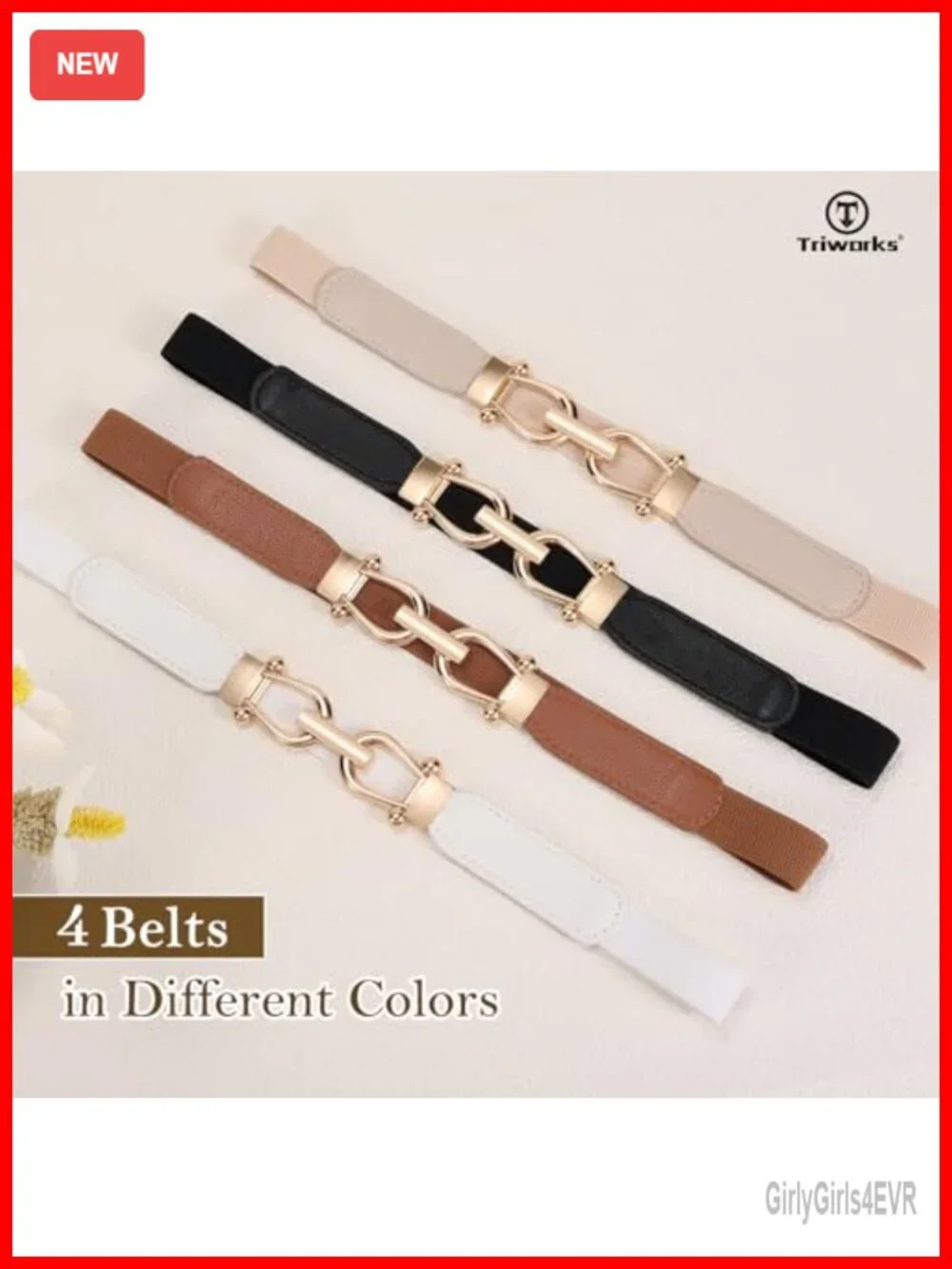 4 Pack Women Skinny Elastic Belts Gold Buckle Thin Stretchy Waist Belt Dress